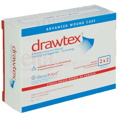 Drawtex Hydroconductive Wound Dressing w/ LevaFiber - 2x2 (Box of 10)